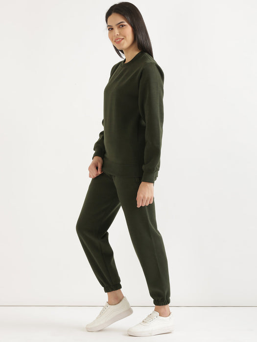 Olive Sweatshirt and Pant Co-ord Set For Women-CK-OLIVECORDSWEATSET