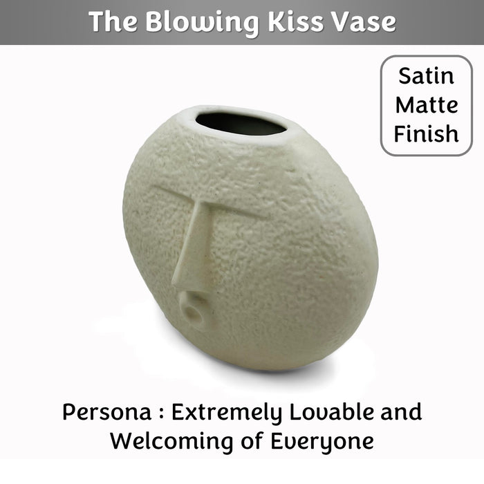 The Blowing Kiss Face Vase 6 inches (Ivory, Satin Matte Finish)