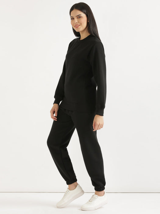 Black Sweatshirt and Pant Co-ord Set For Women-CK-BLACKCORDSWEATSET