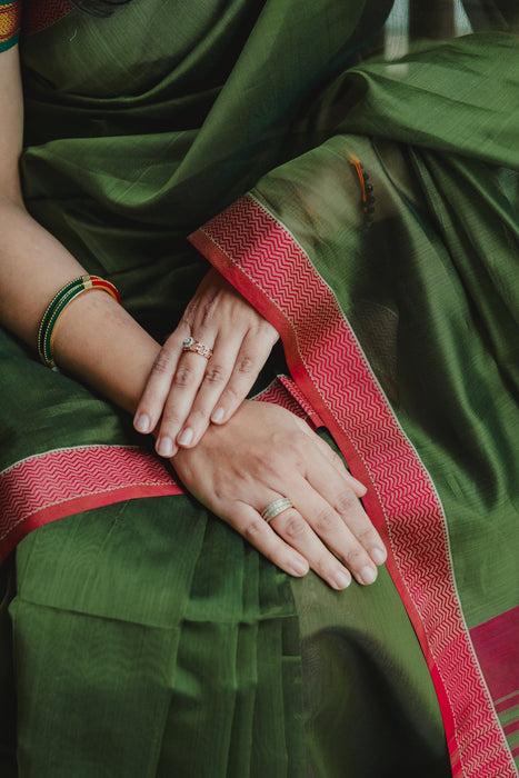 Maheshwari Silk Saree - Olive