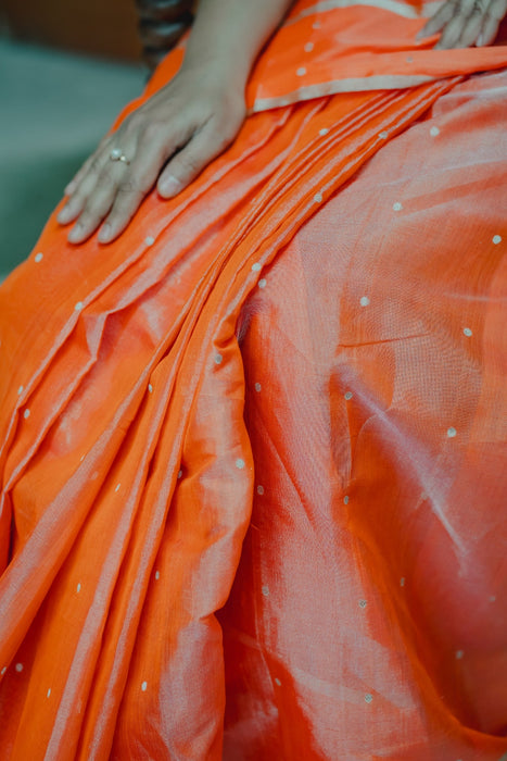 Chanderi Tissue Silk Saree - Orange