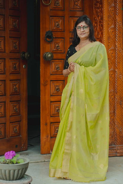 Maheshwari Cotton Silk Saree - Light Green