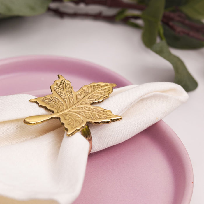 Premium Brass Napkin Rings, Maple Leaf