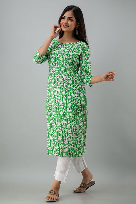 Women's Rayon Printed Calf Length Straight Kurta KR081GREEN