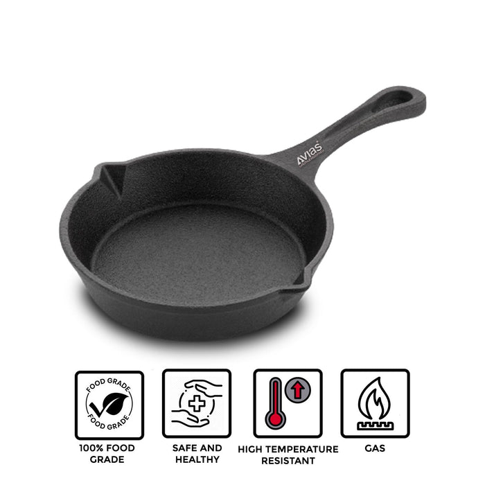 Cast Iron Deep Skillet Pan/ Iron Fry Pan/ Wrought Iron Frying Pan Pre-Seasoned Cookware | 100% Natural & Toxin-Free