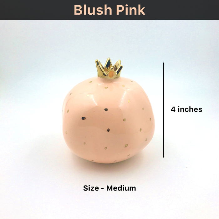 Ceramic Pomegranate Showpiece with Gold Plated Crown, 4 inch (Blush Pink)