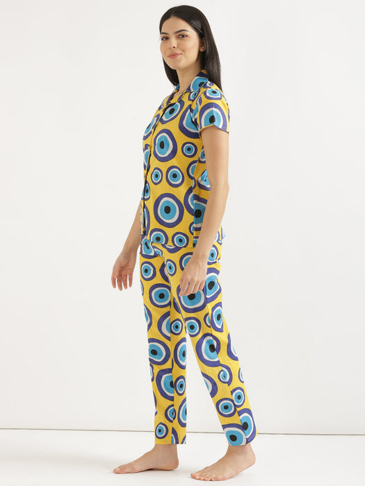 Button Down Yellow Evil Eye Co-ord Set-CK-YELLOWEVILEYE-BD