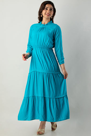 Women's Solid Dyed Rayon Designer Embroidered A-Line Kurta - KR0113TURQUOISE