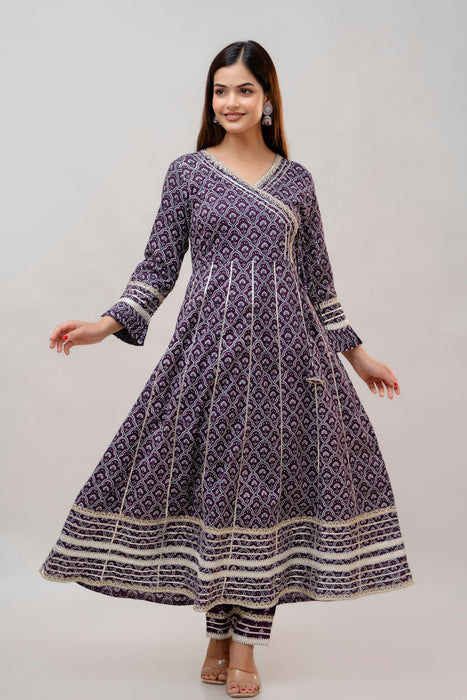 Cotton Anarkali Suit with Dupatta-WT3015PURPLE