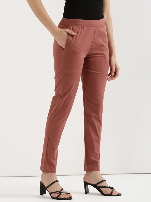 Rose Stretchable Pants For Women-CK-03-BRICKREDPANT