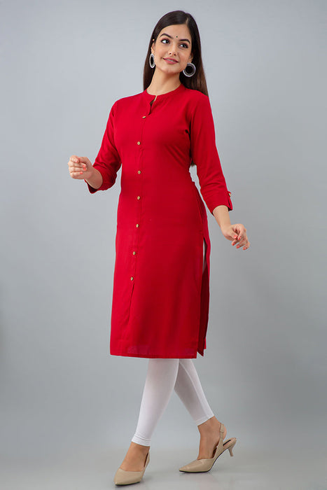 Women's Rayon Printed Calf Length Straight Kurta KR080RED