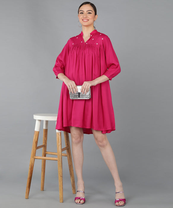 Pink Rayon Solid Embroidered Tunic