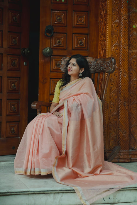 Chanderi Silk Saree - Baby Pink