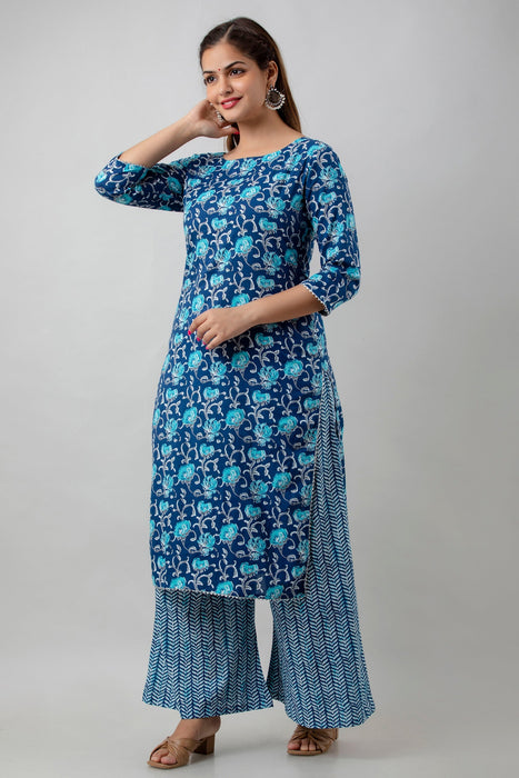 Traditional Zari Embroidery Work A-Line Kurta With Trouser & Dupatta - KR3003BLUE