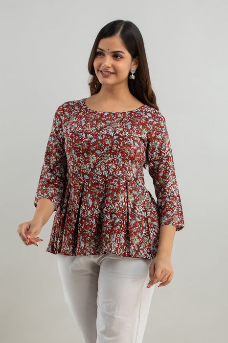 Women's Rayon Printed Hip Length Formal Tops KRT020RED