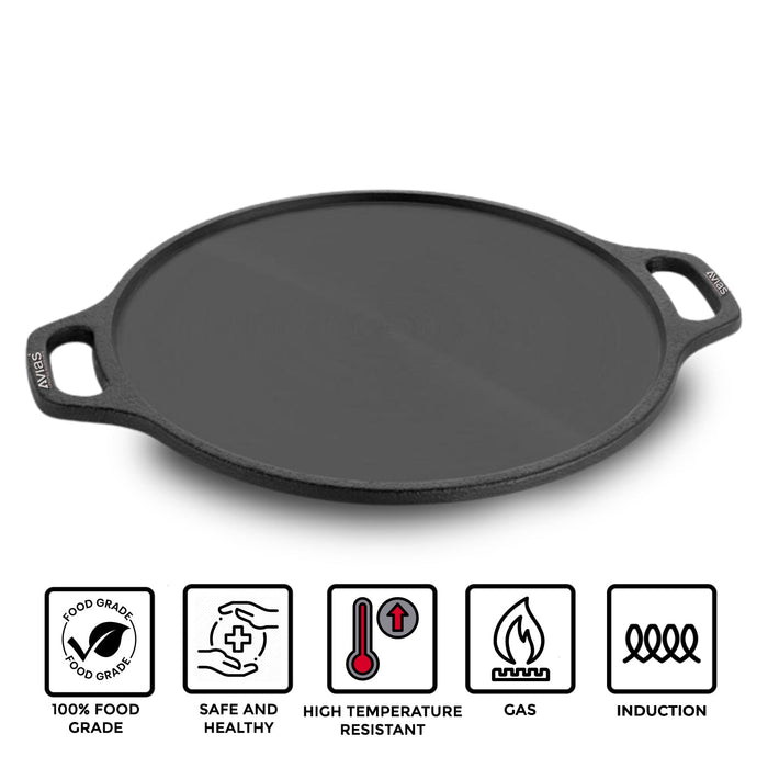 Cast Iron Dosa Tawa Pan/ Dosa Kallu/ Chapati Tawa/ Roti Iron Tawa |12 Inch Pan| Pre-Seasoned Cookware | Induction Friendly | 100% Natural & Toxin-Free