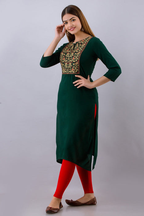 Women's Rayon Printed Calf Length Straight Kurta KR062GREEN