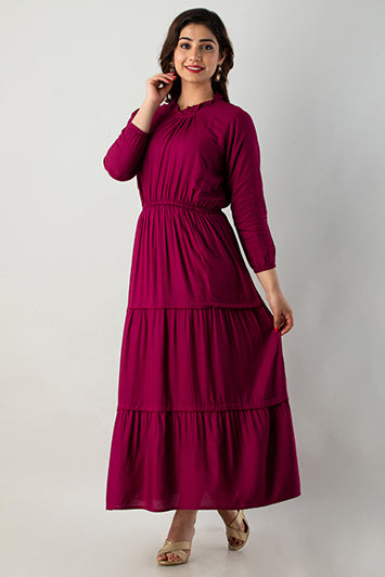 Women's Solid Dyed Rayon Designer Embroidered A-Line Kurta - KR0113WINE