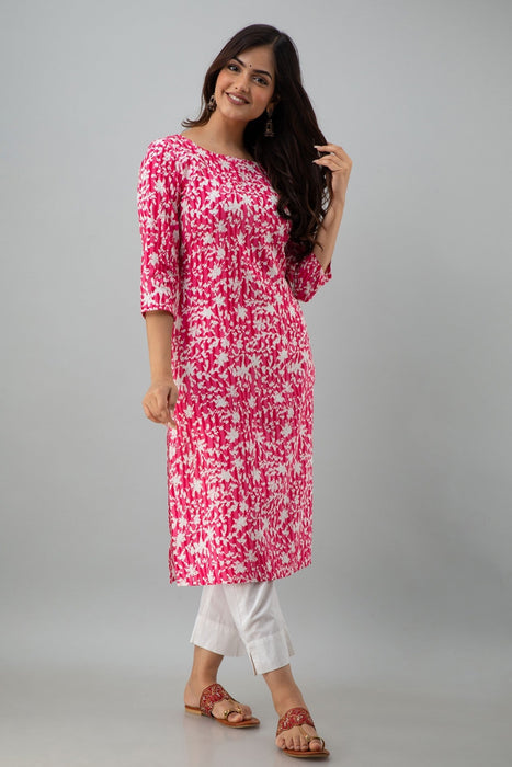 Women's Rayon Printed Calf Length Straight Kurta KR081PINK