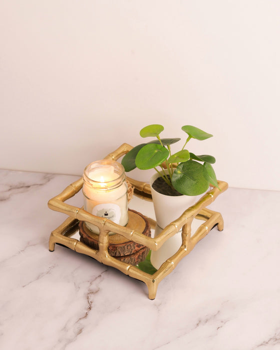 Bamboo Design Glass Vanity Tray, Decorative Serving Tray