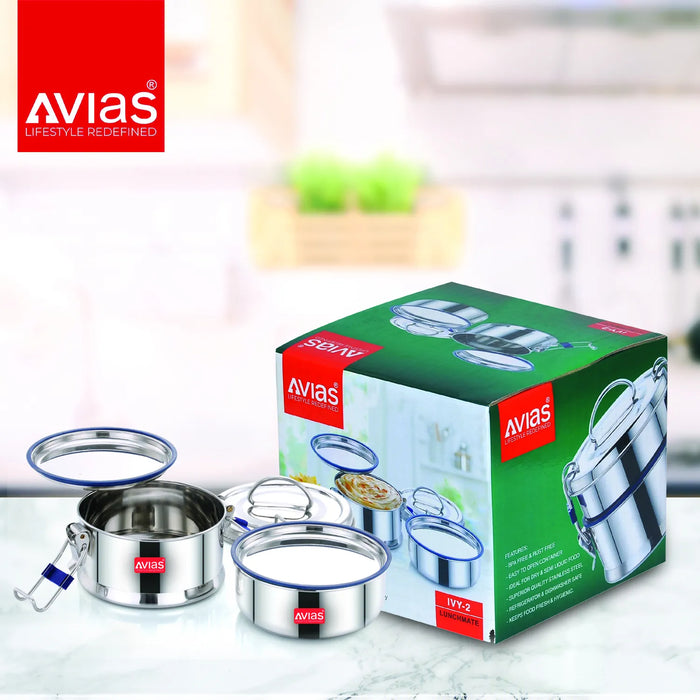 Ivy Lunch Box | Stainless Steel Boxes With Silicon Bonded Ss Lid | Durable Machine Wash Cover Bag | 2/3/4 Containers