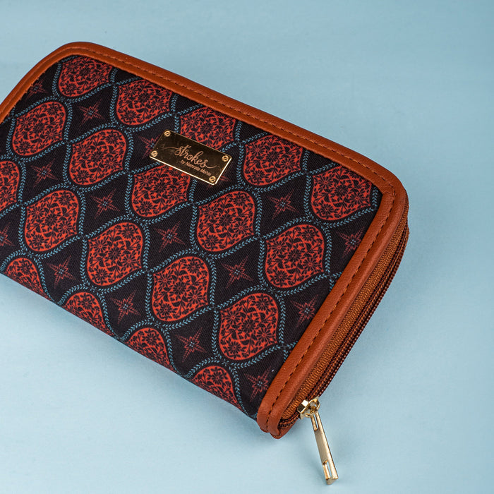 Regal Damask Red Zipper Wallet