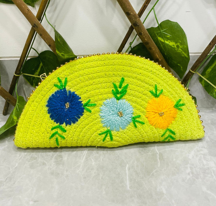 Wicker Straw Handwoven Clutch | Hand-embroidered | Saanjh Exclusive (BIG)