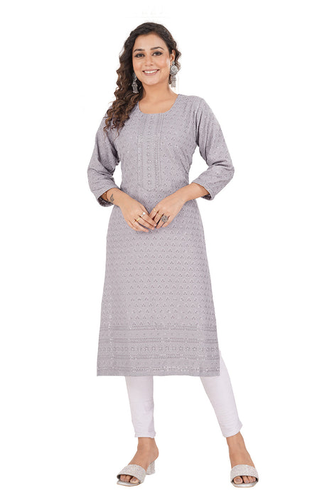 Rayon Chikan sequence work Kurti-NMK-GREY