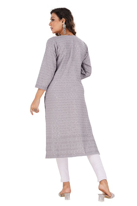 Rayon Chikan sequence work Kurti-NMK-GREY