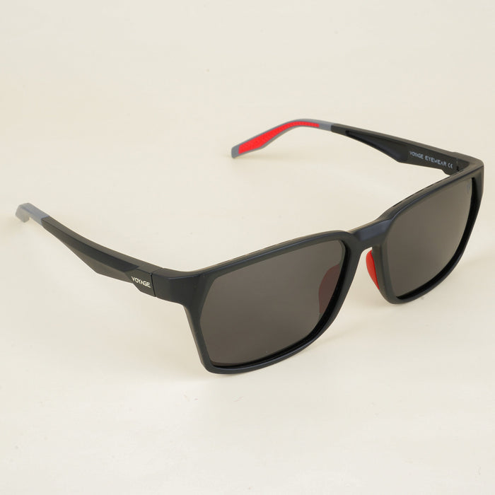 Voyage Wayfarer Polarized Sunglasses for Men & Women (Black Lens | Matt Black & Red Frame - PMG5284)