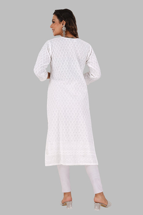 Rayon Chikan sequence work Kurti-NMK-WHITE