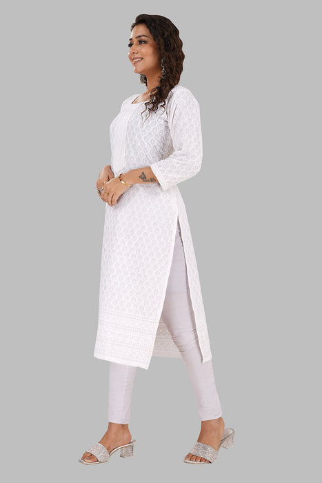 Rayon Chikan sequence work Kurti-NMK-WHITE