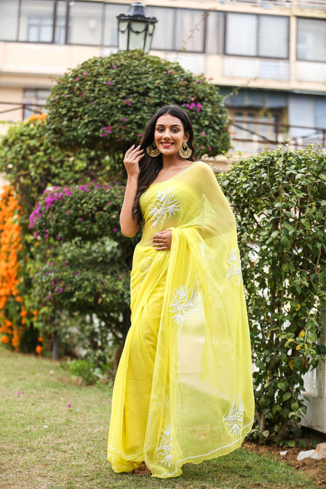 Canary Amour (Pure Chiffon Saree with Pearls Handwork)