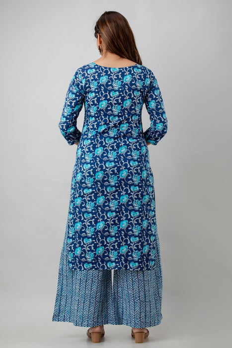 Traditional Zari Embroidery Work A-Line Kurta With Trouser & Dupatta - KR3003BLUE