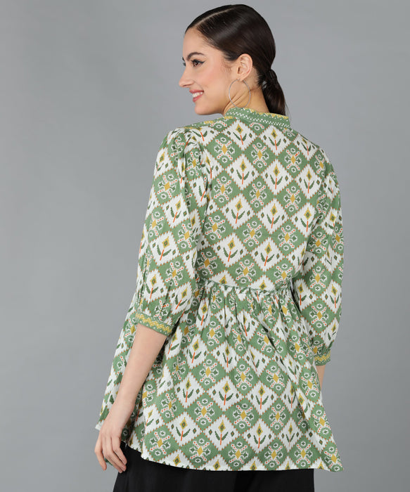 OLIVE GREEN ANGRAKHA PATTERN TOP