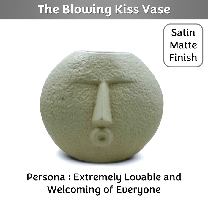 The Blowing Kiss Face Vase 6 inches (Ivory, Satin Matte Finish)