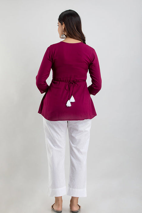 Women's Rayon embroidered Hip Length Formal Tops KRT021WINE