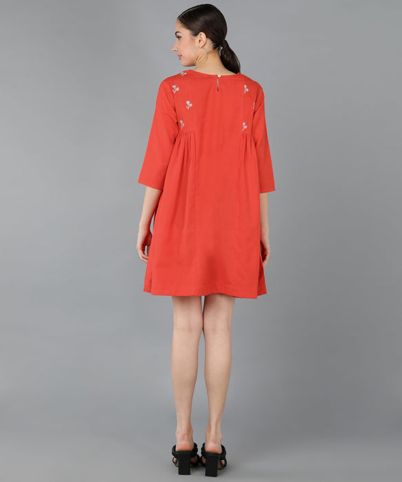 Orange Cotton Embroidered Tunic