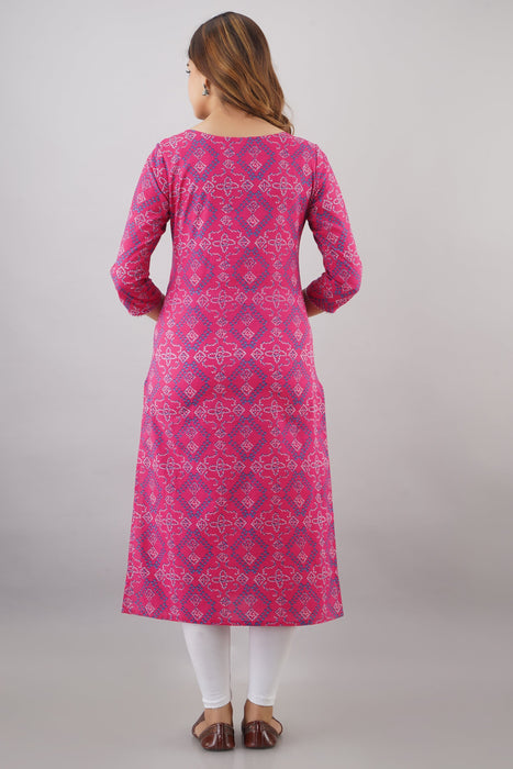 Women's 100% Pure Cotton Printed Calf Length Straight Kurta KR051PINK