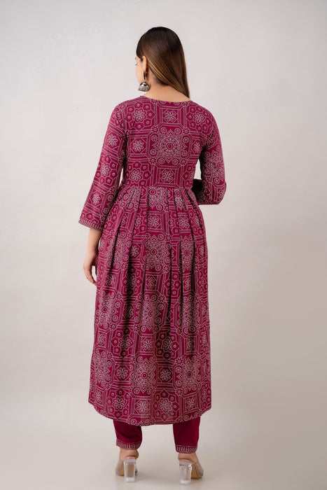 Traditional Zari Embroidery Work A-Line Kurta With Trouser & Dupatta - KR3004WINE