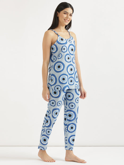 Sleeveless Blue Evil Eye Co-ord Set-CK-BLUEEVILEYE-SL