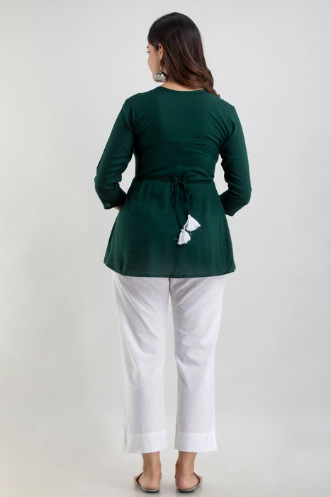 Women's Rayon embroidered Hip Length Formal Tops KRT021GREEN