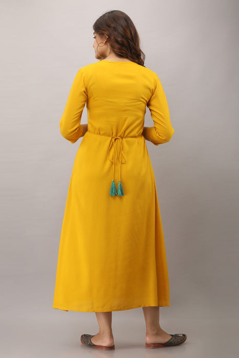 Women's Solid Dyed Rayon Designer Embroidered A-Line Kurta - KR006MUSTARD