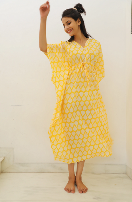 Light & Sunny Hand Block Cotton Kaftan