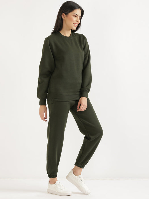 Olive Sweatshirt and Pant Co-ord Set For Women-CK-OLIVECORDSWEATSET