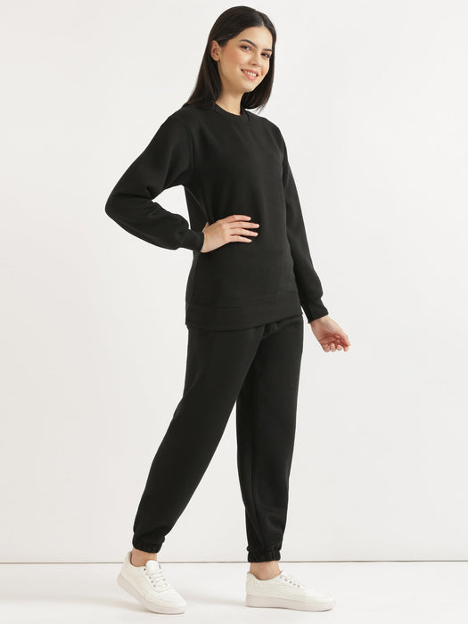 Black Sweatshirt and Pant Co-ord Set For Women-CK-BLACKCORDSWEATSET