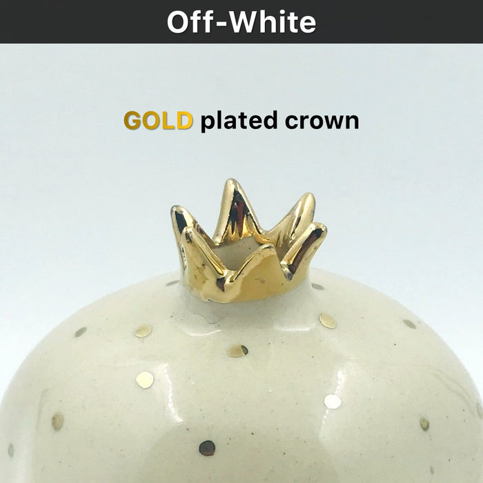 Ceramic Pomegranate Showpiece with Gold Plated Crown, 4 inch (Off-White)