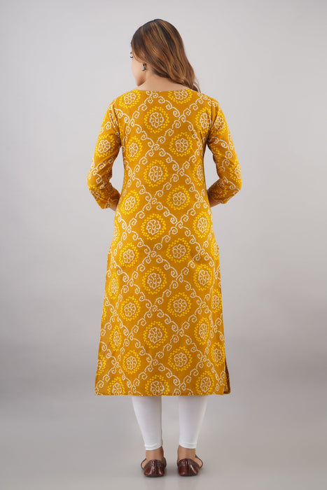 Women's 100% Pure Cotton Printed Calf Length Straight Kurta KR051YELLOW