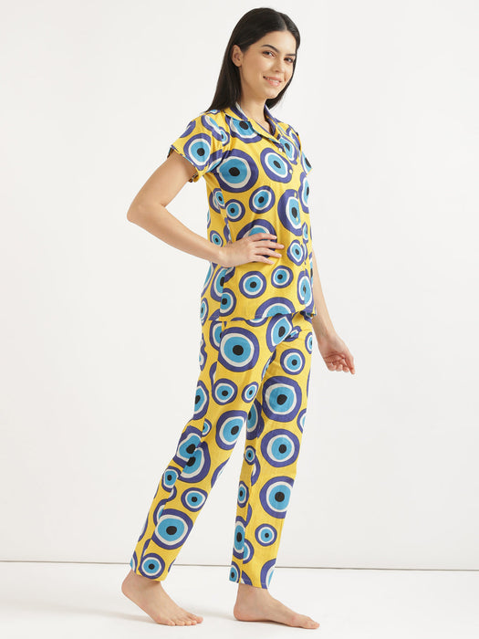 Button Down Yellow Evil Eye Co-ord Set-CK-YELLOWEVILEYE-BD