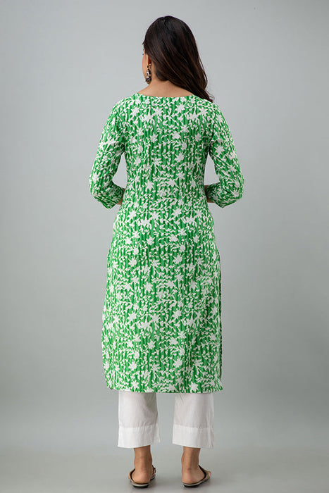 Women's Rayon Printed Calf Length Straight Kurta KR081GREEN